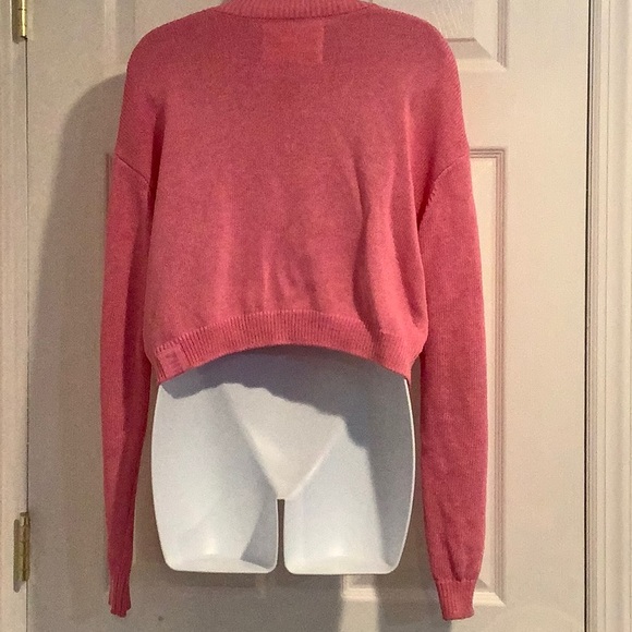 ZHRILL Women’s Linen Blend Cropped Pink Oversized Valentines Cardigan Sweater XS - Picture 5 of 9